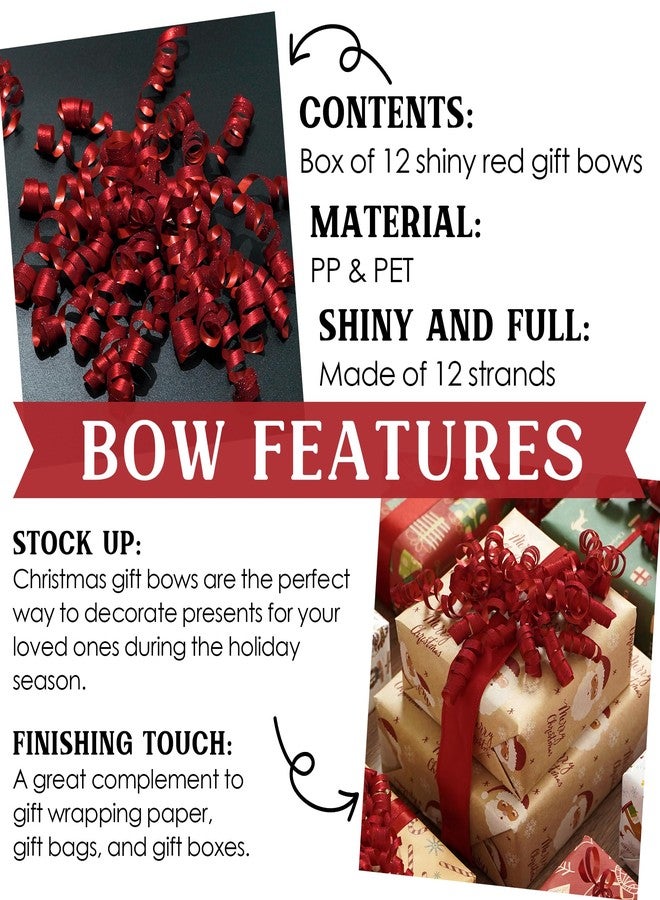 MEEDEE 5 Inch Red Self-Adhesive Linear Glitter Curly Gift Bows – Perfect for Christmas, Holiday, and All-Occasion Decorations on Gift Wrapping Paper, Gift Bags, and Boxes (12 Count) - Image 3